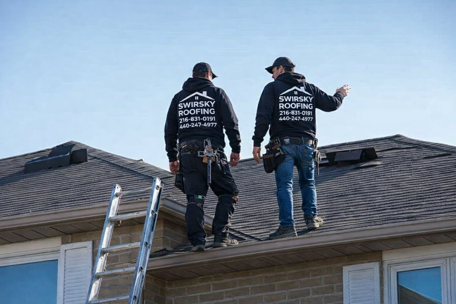 Swirsky Roofing team members inspecting a roof