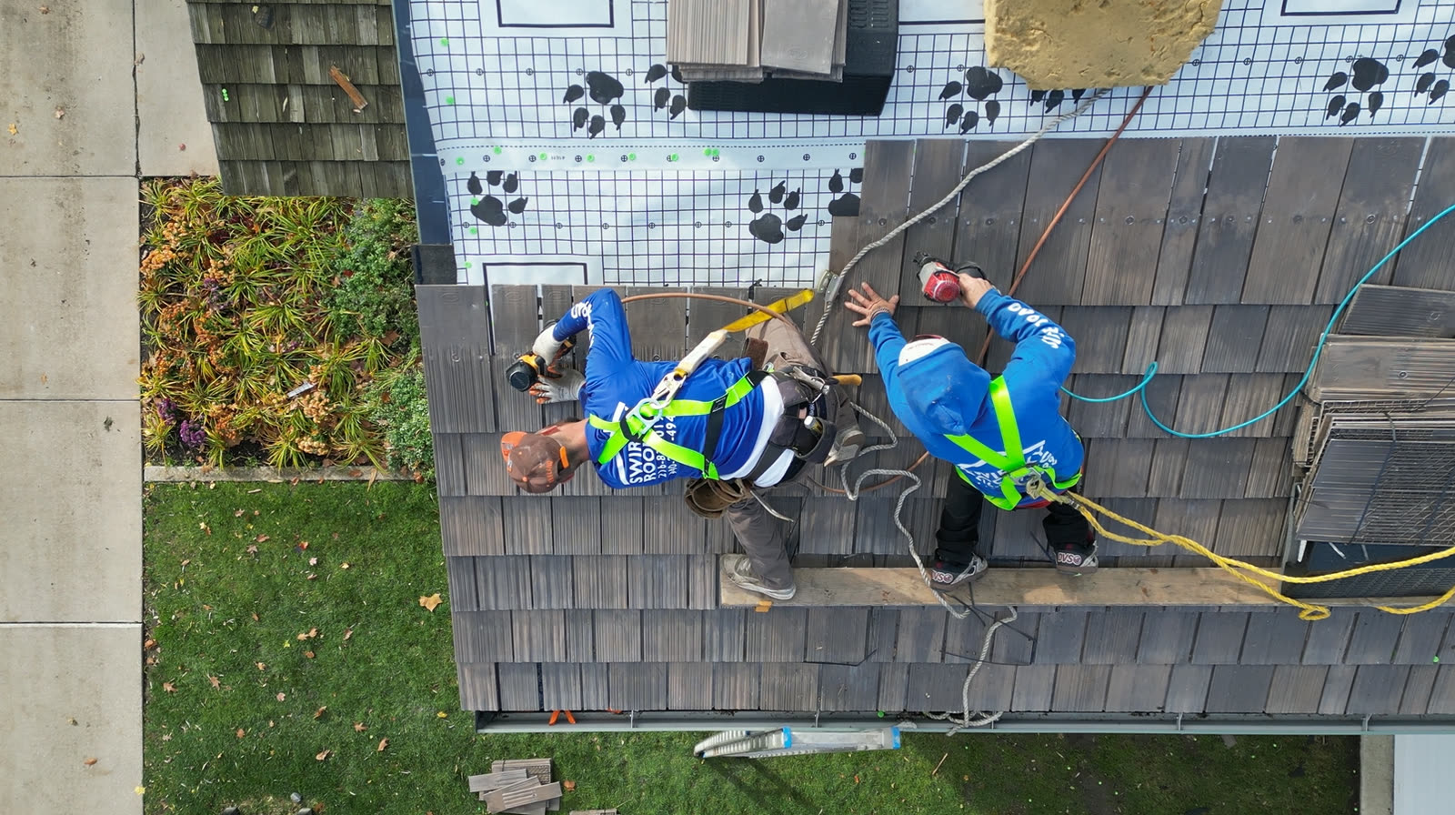 Swirsky crew working on a roof installation detail