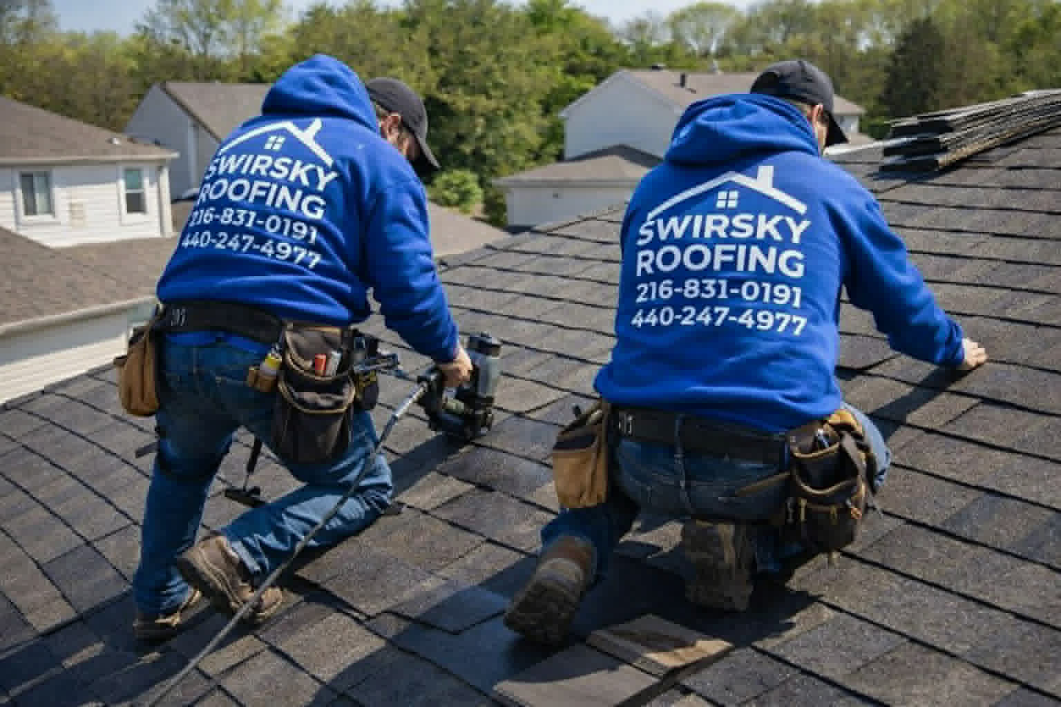 Swirsky Roofing crew working on a shingle roof